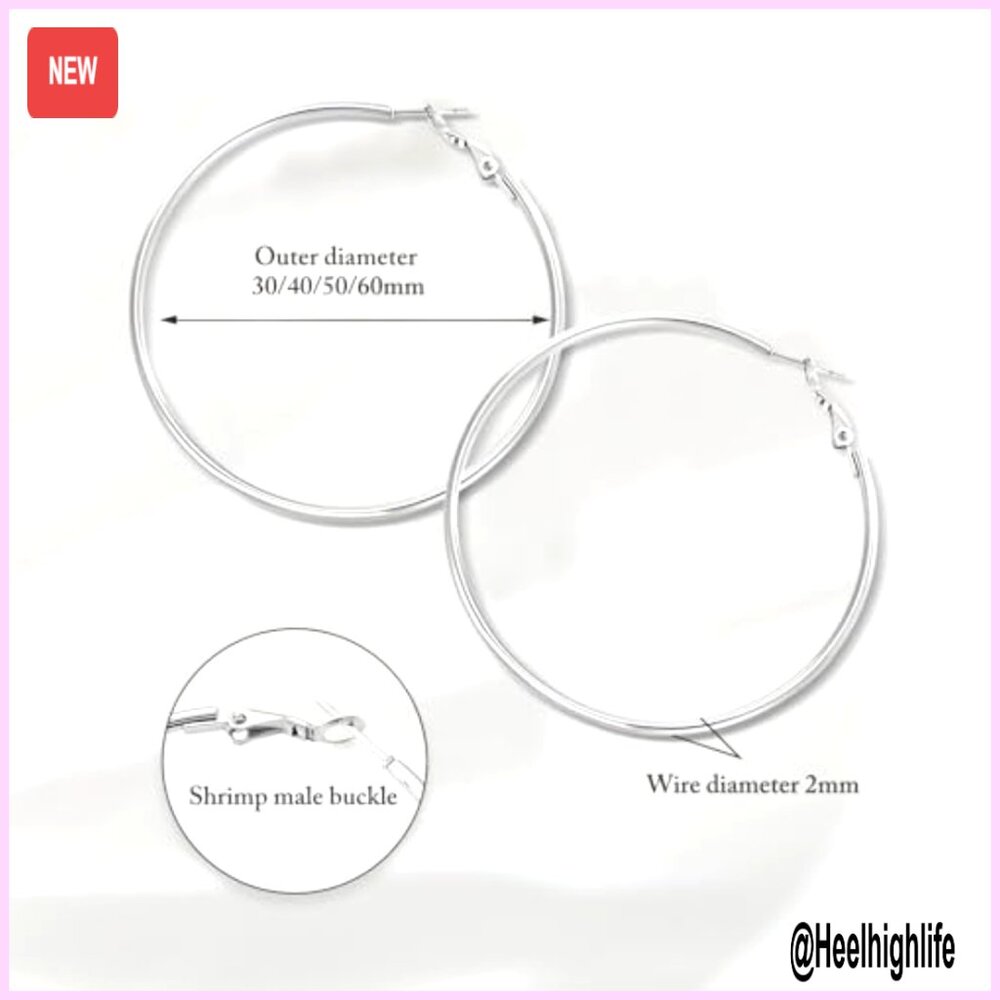 4-Pair Hoop Earrings Set, 14K Gold Plated, Hypoallergenic, 30-60mm Sizes - Picture 4 of 6
